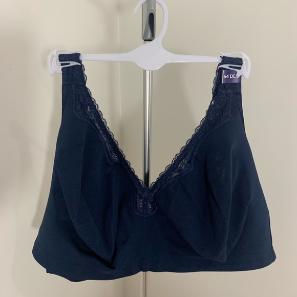 New Plus Size No Wire Cotton Comfort Lace Bra Navy - Picture 10 of 16